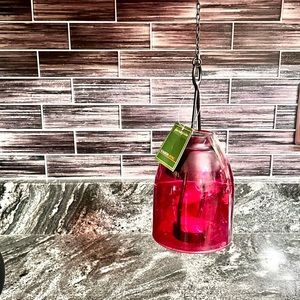 🌸3/$25 🆕 Wrought Iron and Glass Red Hanging Tea-light Holder Small Lantern